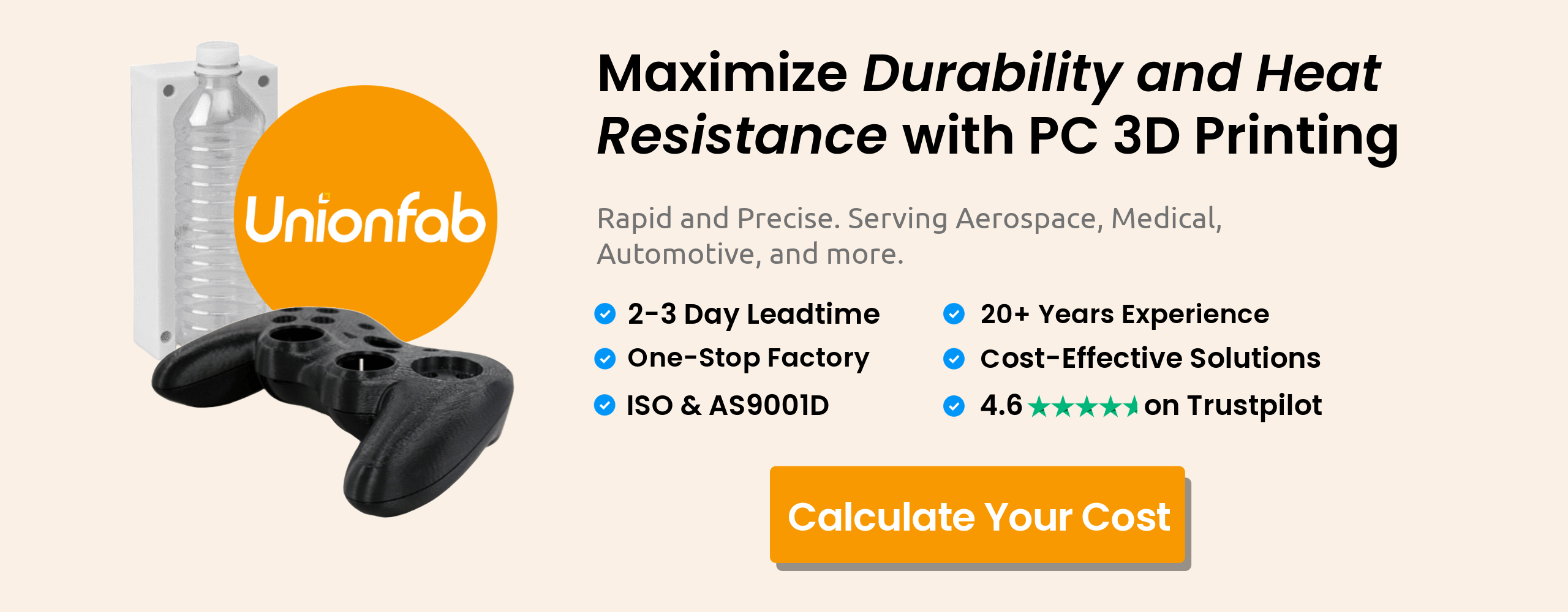 Unionfab's free online 3d printing cost calculator