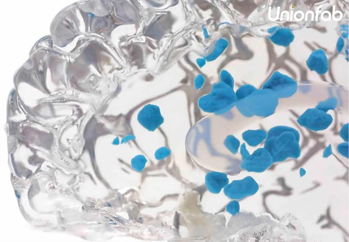 High-resolution PolyJet close-up with translucent layers
