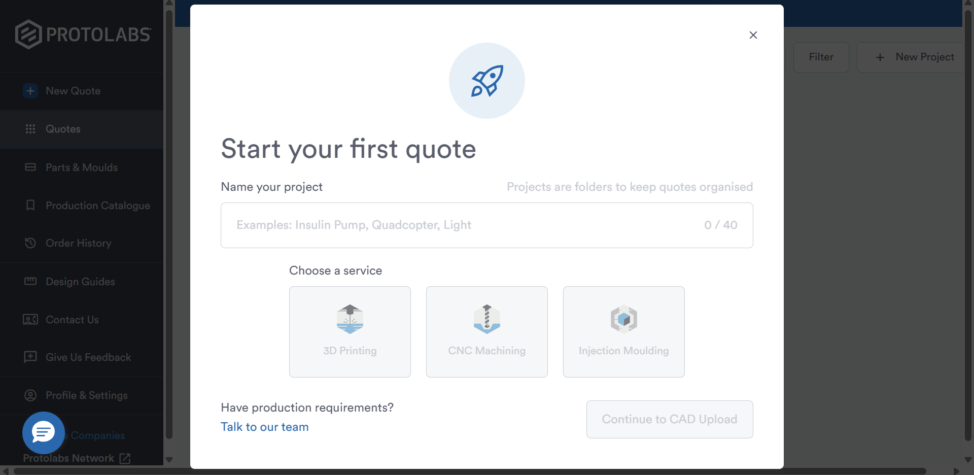 Protolabs Quoting Page
