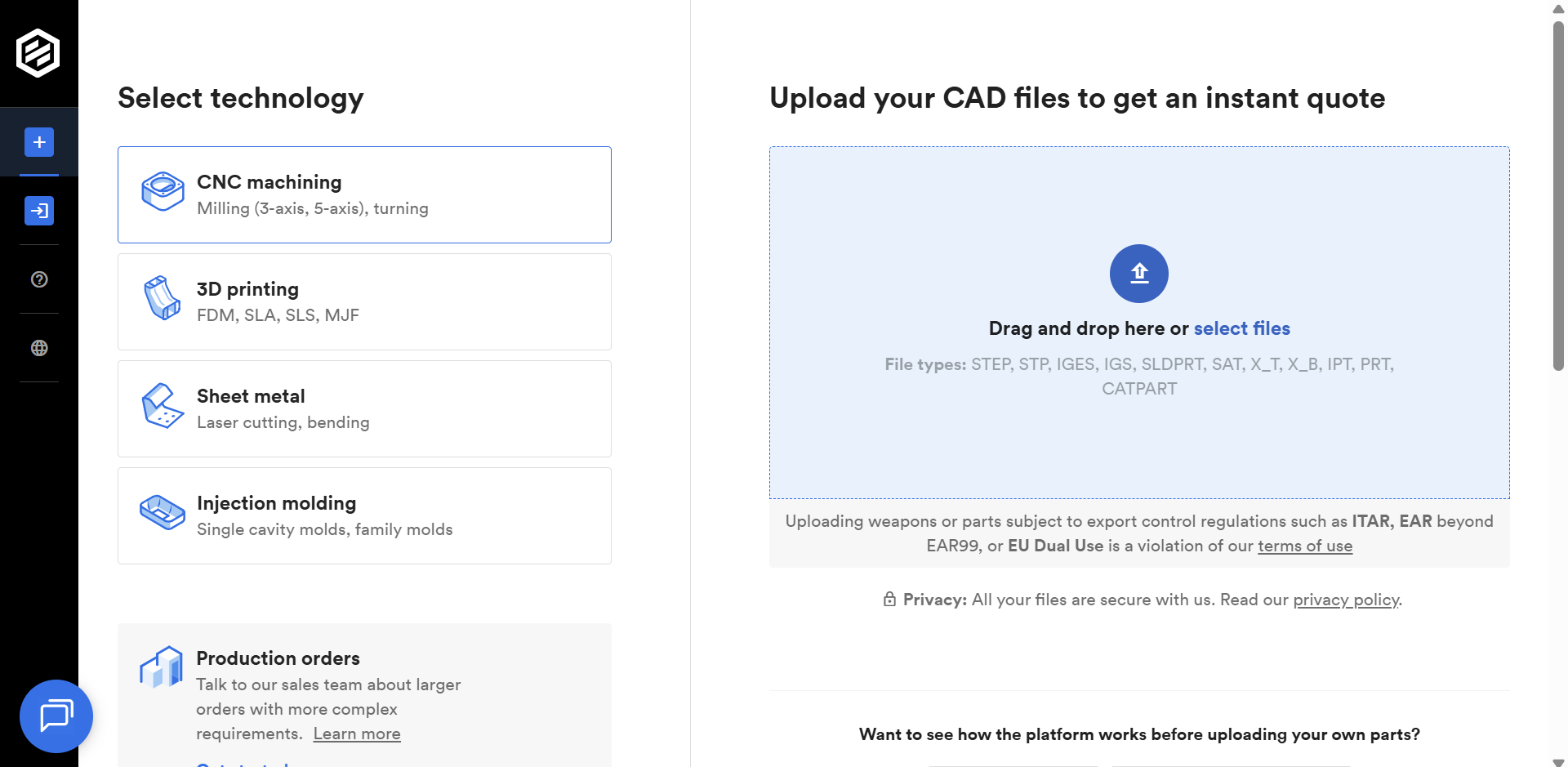 Screenshot of Fictiv quoting page